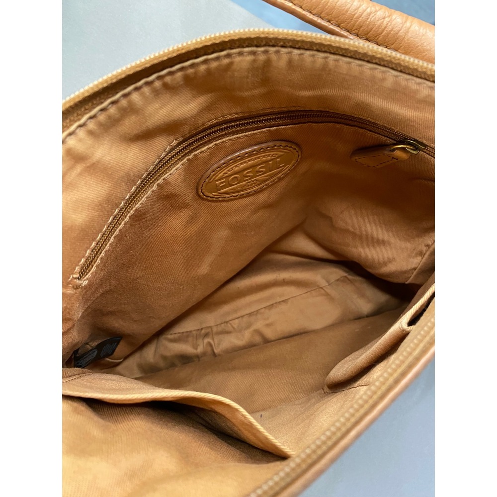 Fossil Brown Genuine Pebbled Leather Crossbody Bag Purse Zip Small Everyday - Picture 8 of 13
